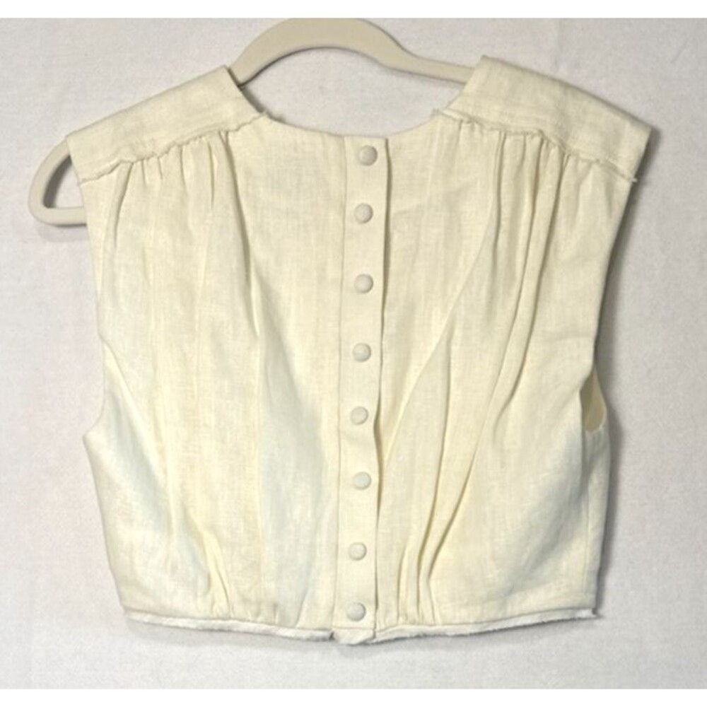 Aje. Byblos Ring-Embellished 100% Linen Crop Top Sz 8 Designer Quiet Luxury - Picture 14 of 15